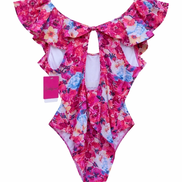 BuddyLove Lottie Floral Ruffle One-Piece Swimsuit Large Vacation Boho Beach NWT - Picture 2 of 8